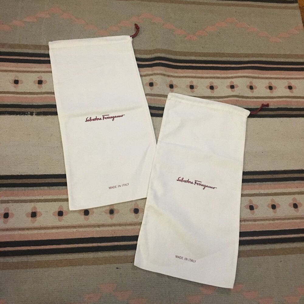 Two (2) Salvatore Ferragamo Soft white w/ red drawstring Dustbag 16” x 8” new